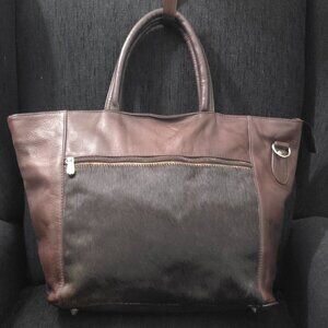 Cowhide Chocolate Wine Brown Leather Tote Bag